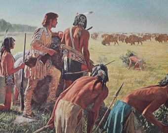 Kelsey on the Plains - Original History Print from 1967 (henry kelsey, hudson bay, indians. fur trade, buffalo, assiniboine indians, wadena)