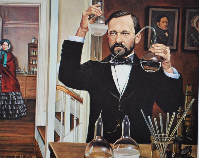 Pasteur: The Chemist Who Transformed Medicine - Original Medical Print / Poster 1960s (history pharmacy Louis France Biologist sterilization