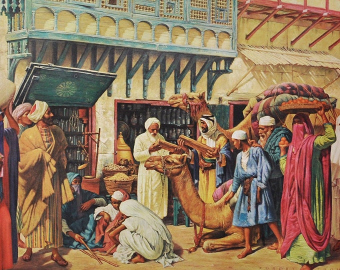 First Apothecary Shops, Original Medical Print / Poster 1950s (history, pharmacy, medicine, medical, arab, islam, islamic, muslim, bagdad)