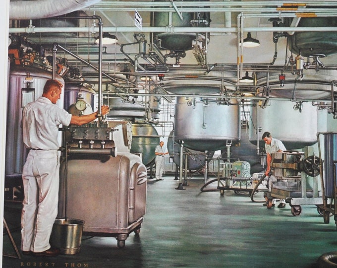 Pharmaceutical Manufacturing Comes of Age, Original Medical Print / Poster 1950s (history, pharmacy, medicine, medical, science, drugs)