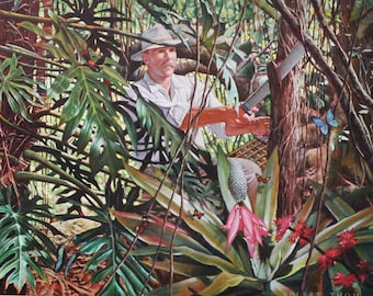 Wrestling the Jungle's Secrets, Original Medical Print / Poster 1950s (history, pharmacy, medicine, medical, peru, rusby, cocillana, drug)