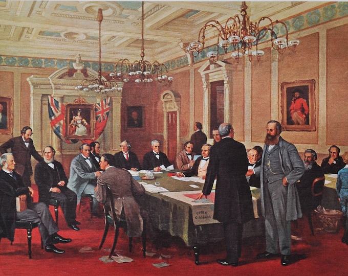 The London Conference - Original History Print from 1967 (canada, charlottetown, quebec, fathers of confederation, east west, nova scotia)
