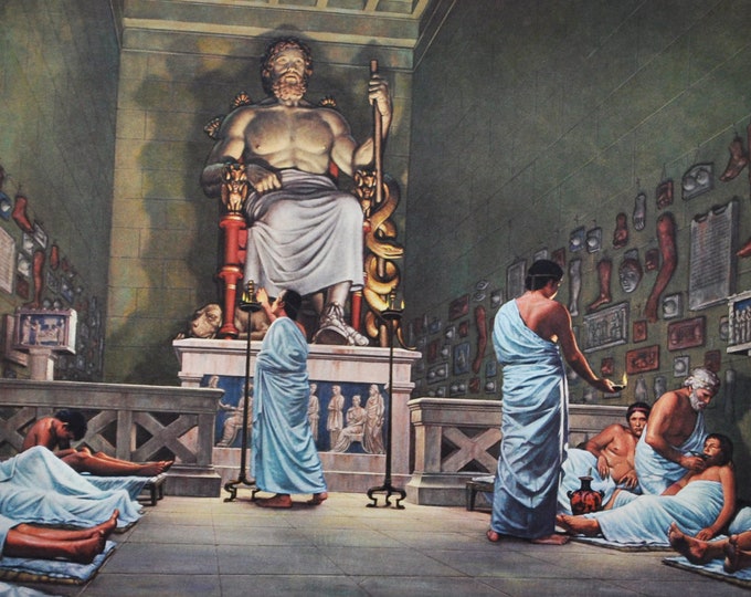 The Temples and Cult of Asclepius Original Medical Print / Poster (history, medicine, medical, pharmacy, greece, doctors)