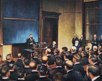 Rontgen: Invisible Rays That Save Lives - Original Medical Print / Poster 1960s (history, medicine pharmacy Wurzburg Germany Wilhelm Conrad)