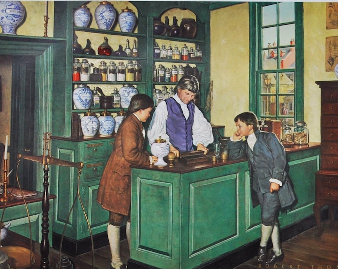 Christopher Marshall - The Marshall Apothecary, Original Medical Print / Poster 1950s (history, pharmacy, philadelphia, american revolution)