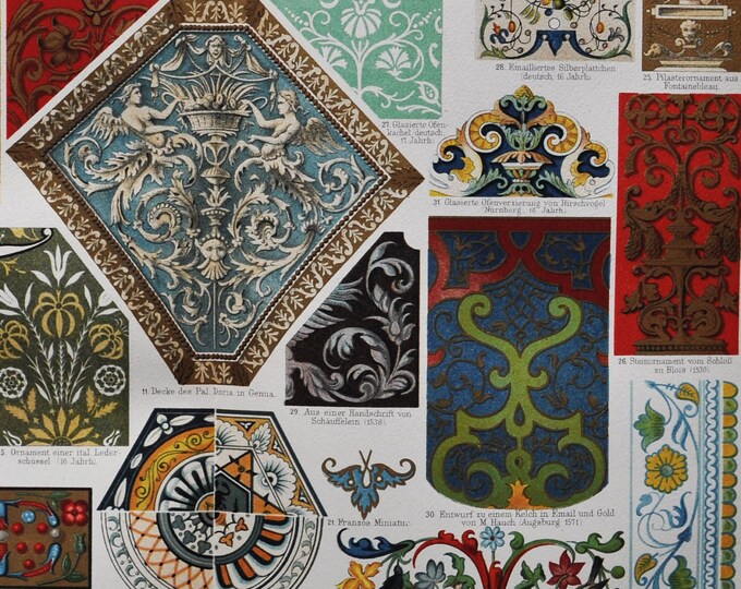 Ornaments III (Renaissance) - Original Antique Print - 1906 (Italian, Vatican, Rome, Verona, Florence, Venice, Genua, German, French)