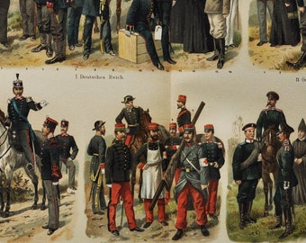 Sanitary Corps (Germany, Austria, Italy, France, Russia, Great Britain) - Original Antique Army Print - 1906 (Infantry, Artillery, Cavalry)