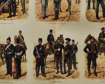 Artillery (Germany, Austria Hungarian, Italy, France, Russia, Great Britain) - Original Antique Army Print - 1906 (Infantry, Cavalry, war)