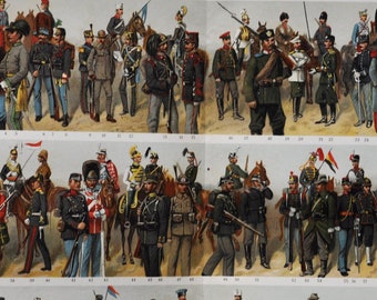 Military Uniforms II (Rest of the World) - Original Antique Army Print - 1906 (Infantry, Artillery, Cavalry Sergeant General Officer Marine)