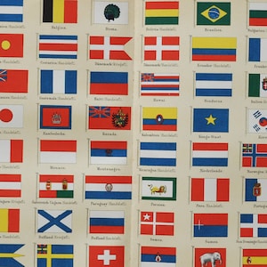 Banderas Civiles y Banderas de Guerra (Internacional) - Grabado Original Antiguo del Ejército - 1906 (Gran Bretaña, Francia, Suecia, Rusia, Japón, Dinamarca, China)