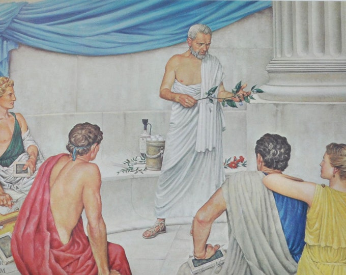 Theophrastus Father of Botany, Original Medical Print / Poster 1950s (history, medicine, greece, lesbos, herbs, plants, plato, aristotle)