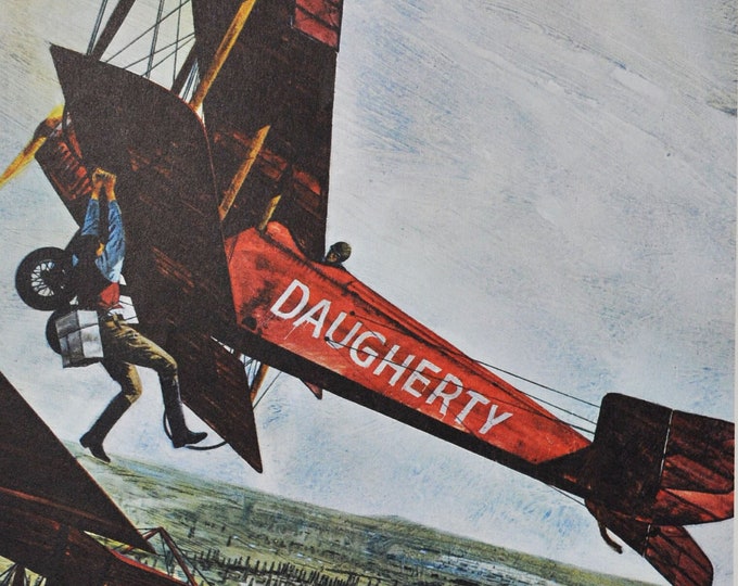 The First Of The Flying Tankers - Original Military Print / Litho 1960's (ww1 plane fighter pilot aviation history wes may jn-4 refueling)