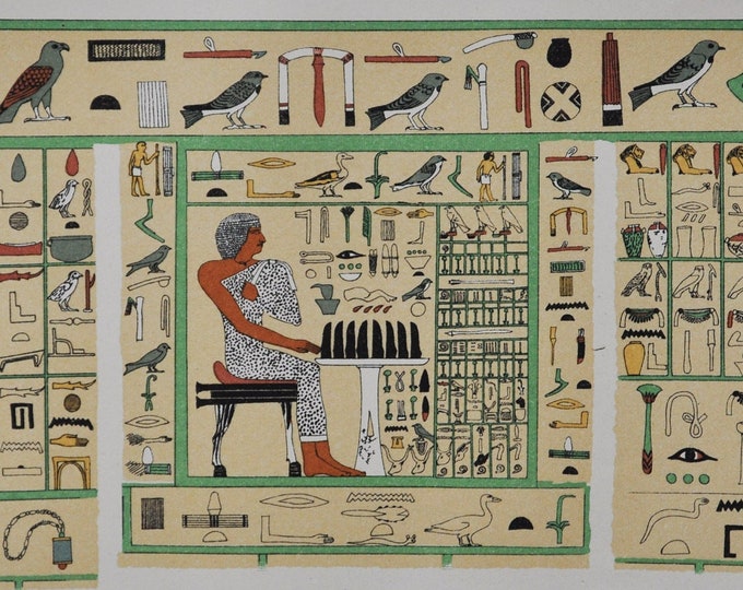 Egyptian Hieroglyphs - Original Antique Print - 1906 (Ancient Egypt writing history Anthropology The Nile Papyrus Tomb Cairo rahotep meidum)