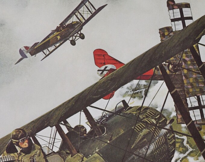 The Last Kill - Original Military Print / Litho 1960's (ww1 plane fighter pilot aviation history salmon verdun france fokker george ohrstrom
