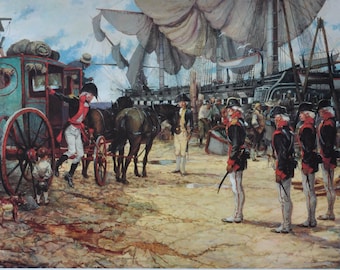 Captain Carmick Joins The Constitution 1799 - Original Military Print from 1985 (corps, navy, us army, usa war, battle Puerto Plata Harbor)