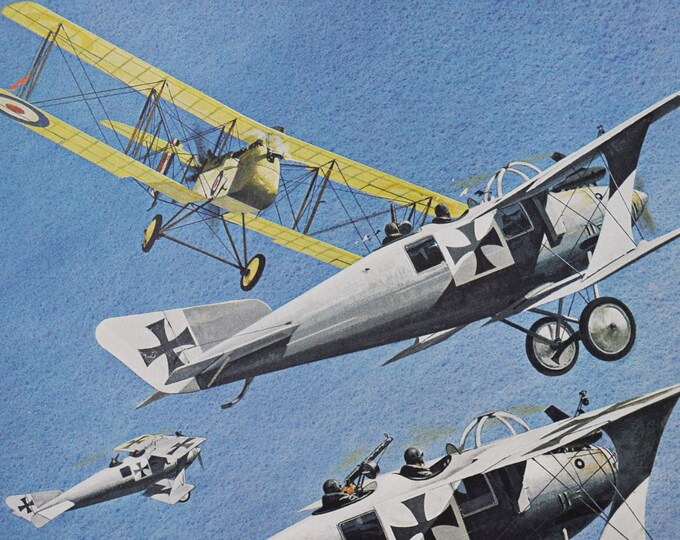 Rees And The Ten Walfische - Original Military Print / Litho 1960's (ww1 plane fighter pilot aviation history dehavilland roland c-II german