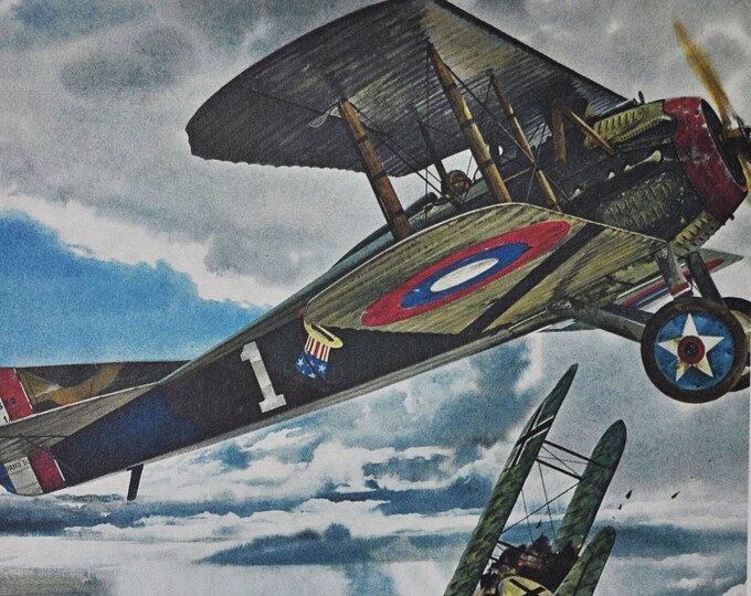 Rickenbacker America's Ace of Aces - Original Military Print / Litho 1960's (ww1 plane, fighter pilot, SPAD, Fokker, Halberstadt aircraft)