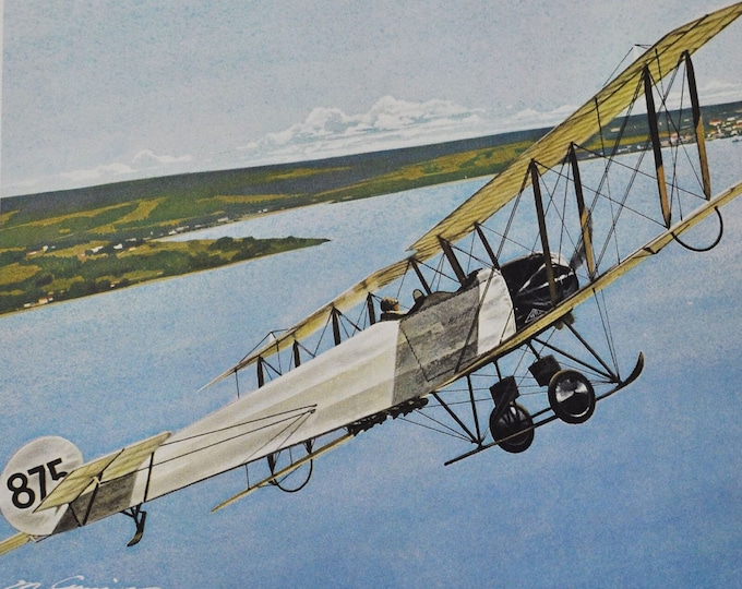Surprise Party - Original Military Print / Litho 1960's (ww1 plane fighter pilot aviation avro 504s belfort france german zeppelin germany)