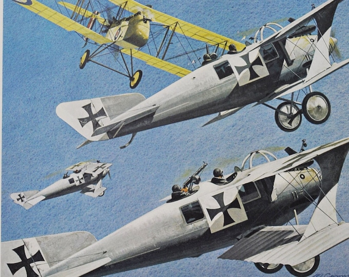 Rees And The Ten Walfische - Original Military Print / Litho 1960's (ww1 plane fighter pilot aviation history dehavilland roland c-II german