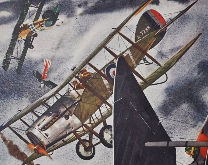 The Two-Seater Ace - Original Military Print / Litho 1960's (ww1 plane, fighter pilot, Andy McKeever, Bristol Fighter, battle of Cambrai)