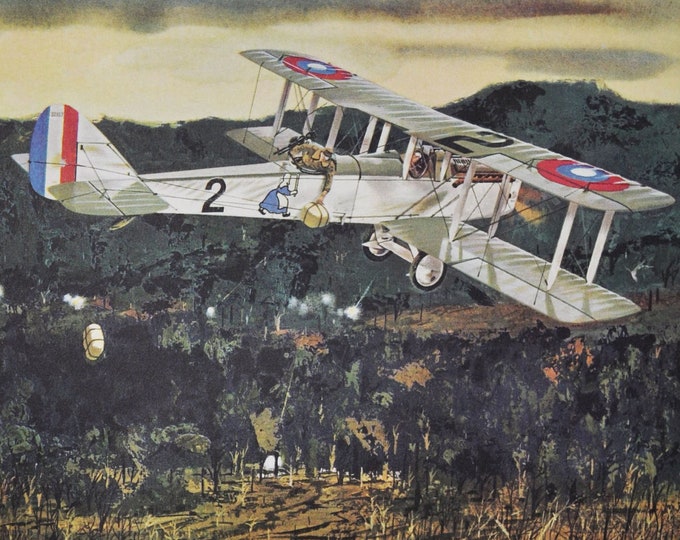Airdrop to the Lost Battalion - Original Military Print / Litho 1960's (ww1 plane, fighter pilot, Airco DH.4, Argonne Forrest, germans)