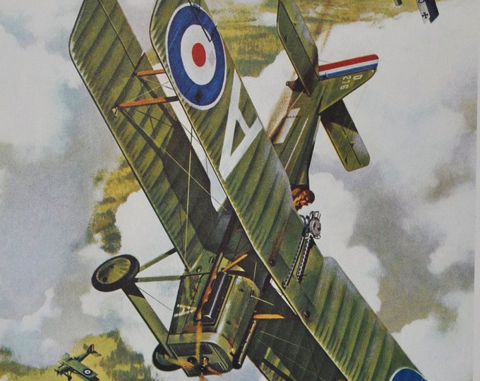 The King of Air Fighters - Original Military Print / Litho 1960's (world war 1, S. E. 5a, German Pfalz, Mick Mannock, fighter pilot, ww1)
