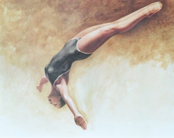 Diver - Original Sport Print/Poster - from the 1970s - olympics / olympic games / diving / swimming / jumping / pool