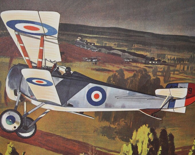 The Man Without Fear - Original Military Print / Litho 1960's (ww1, Nieuport 17, Albatros planes, Billy Bishop, fighter pilot, canada)