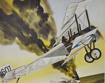 Dangerous Baby - Original Military Print / Litho 1960's (ww1 plane fighter pilot aviation lanoe hawker belgium bristol biplane albatros)