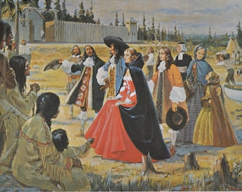 First White Women arrive at Moose Fort - Original History Print from 1968 (canada, hudson bay, hbc, fur trading, Moose Factory, fort rupert)