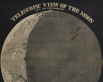 Telescopic View of the Moon - original antique print 1874 (Smith's Illustrated Astronomy, universe stars galaxy planets nasa space apollo)