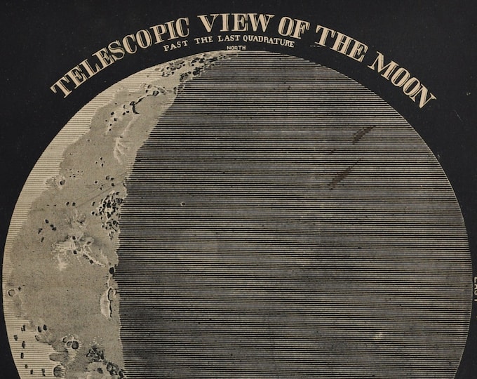 Telescopic View of the Moon - original antique print 1874 (Smith's Illustrated Astronomy, universe stars galaxy planets nasa space apollo)
