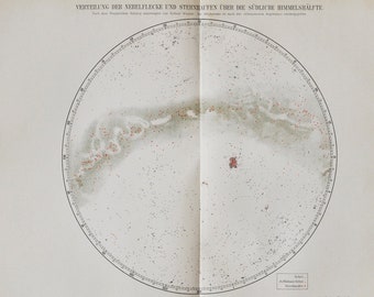 Star Map (southern hemisphere) - original antique astronomy print 1906 (telescope, galaxy, solar system, space, universe, sky, night, chart)