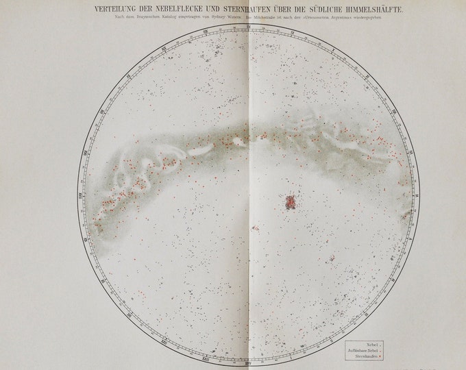 Star Map (southern hemisphere) - original antique astronomy print 1906 (telescope, galaxy, solar system, space, universe, sky, night, chart)