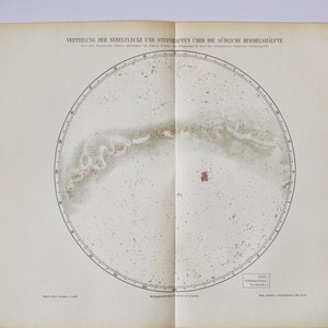 SternKarte (südliche Hemisphäre) - original antike Astronomie Druck 1906 (Teleskop, Galaxie, Sonnensystem, Raum, Universum, Himmel, Nacht, Diagramm)