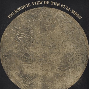 Teleskop Ansicht des Vollmondes - original antiker Druck 1853 (Smith's Illustrierte Astronomie, Universum, Sterne, Planeten, Nasa, Weltraum, Apollo)