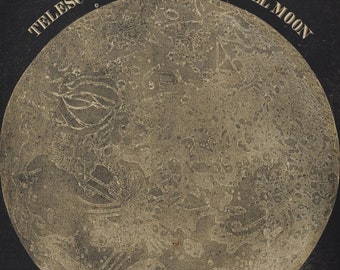 Telescopic View of the Full Moon - original antique print 1853 (Smith's Illustrated Astronomy, universe stars planets nasa space apollo)