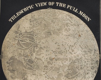 Telescopic View of the Full Moon - original antique print 1853 (Smith's Illustrated Astronomy, universe stars planets nasa space apollo)