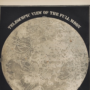 Teleskop Ansicht des Vollmondes - original antiker Druck 1853 (Smith's Illustrierte Astronomie, Universum, Sterne, Planeten, Nasa, Weltraum, Apollo)