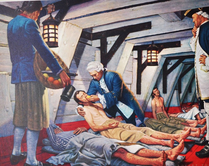 James Lind: Conqueror of Scurvy Original Medical Print / Poster (history, medicine, medical, pharmacy, naval hygiene, health)