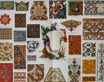 Ornaments IV (17th / 18th Century & Asia) - Original Antique Print - 1906 (Persian, French, Japan, China, Embroidery Enamel Silver Tapestry)