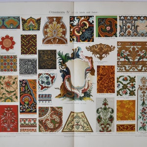 Ornaments IV (17th / 18th Century & Asia) - Original Antique Print - 1906 (Persian, French, Japan, China, Embroidery Enamel Silver Tapestry)