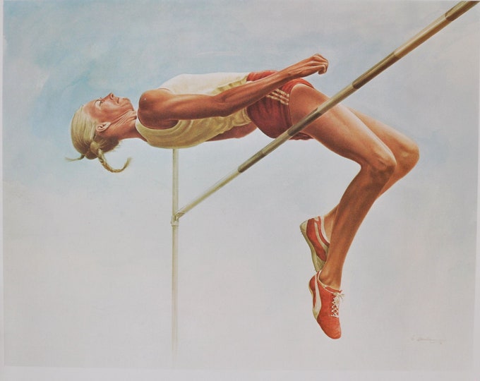 High Jumper - Original Sport Print/Poster - from the 1970s - olympics / olympic games / jumping / track and field