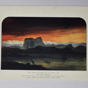 Die totale Sonnenfinsternis vom 28.07.1851 Blue Island Norwegen - original antiker Druck 1908 (Astronomie Universum Sterne Planet Sonne Sonnensystem Nasa)