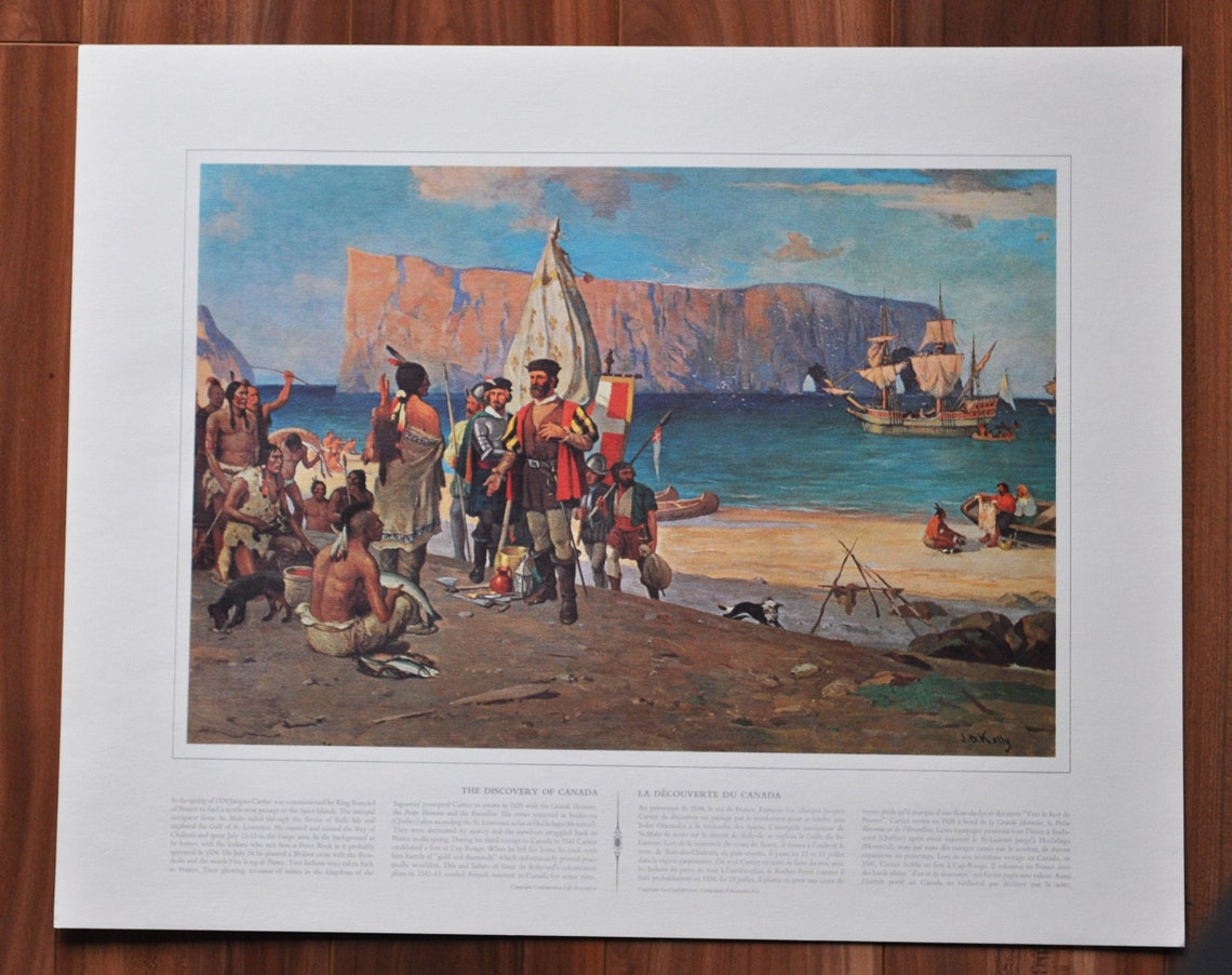La Découverte du Canada Impression dhistoire originale de 1967 jacques cartier, france, passage nord-ouest, roche percée, Québec, Saint-Laurent image 1
