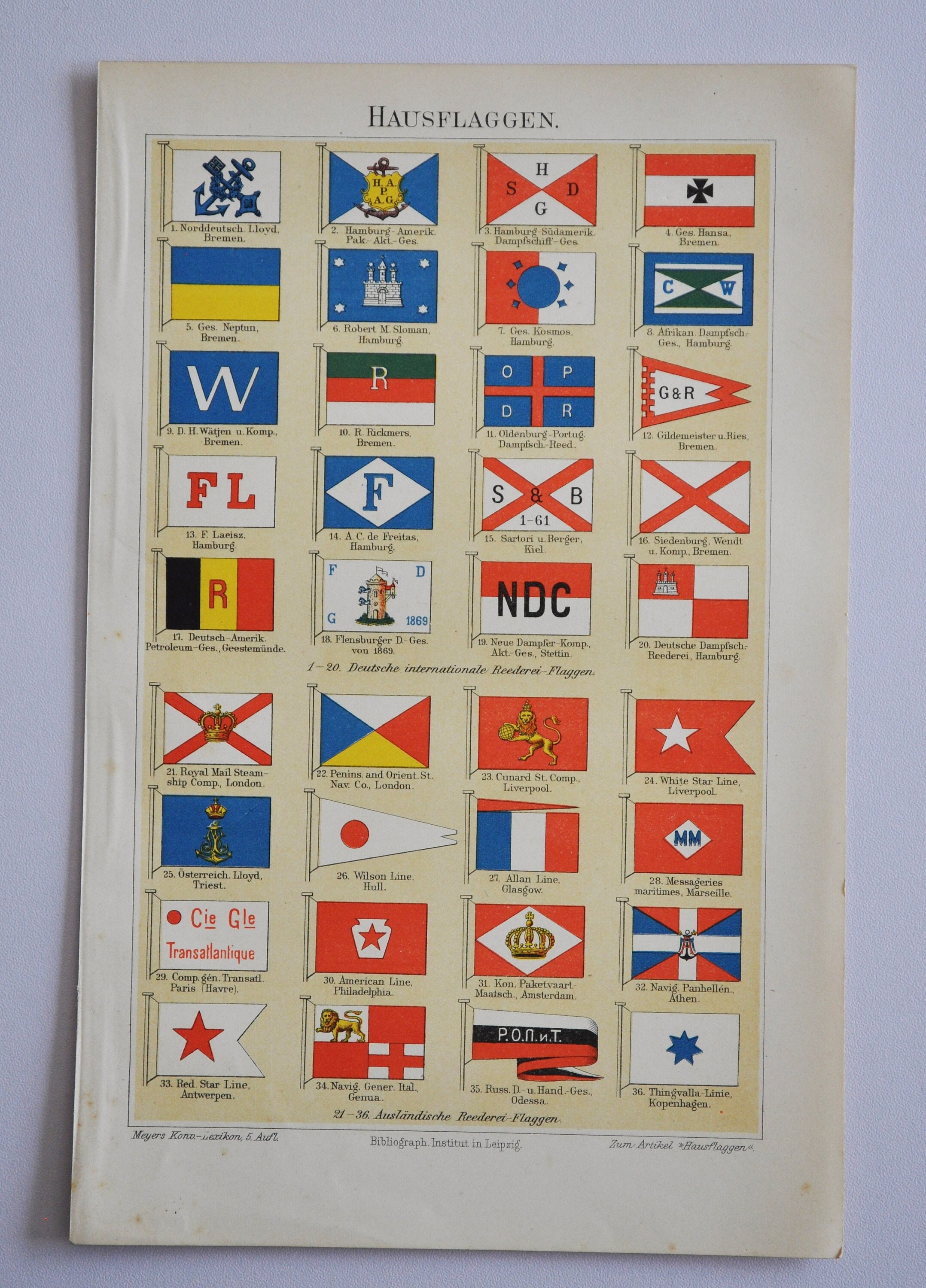 House Flags Original Antique Army Print 1906 (maritime royal mail