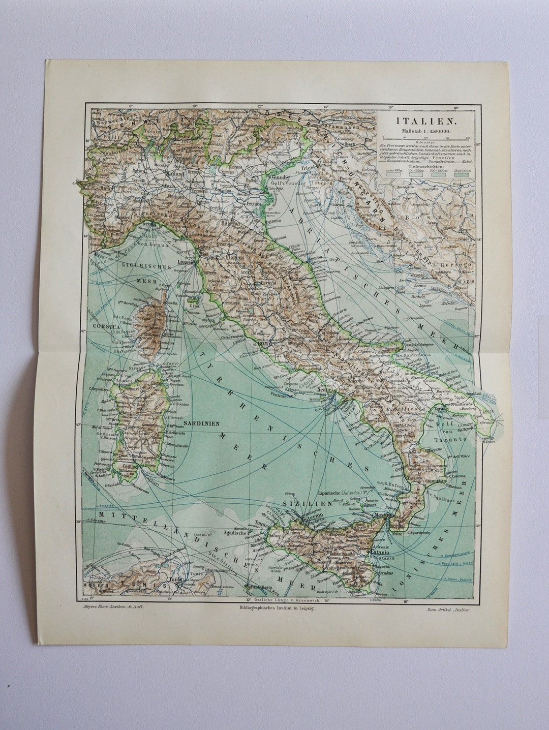 イタリア - 1902 年のオリジナルのアンティークの地図 (国、都市