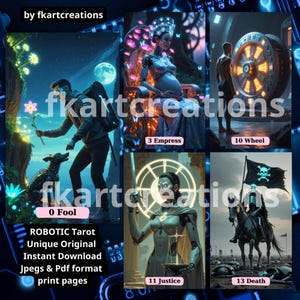 Baraja de tarot robótica ciberpunk con descarga instantánea, cartas de tarot imprimibles futuristas y plantilla de caja, oráculos para hacerlo tú mismo, lectores de tarot, regalo personalizado digital
