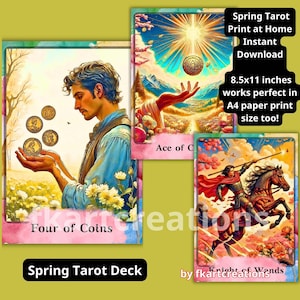 Mazzo di tarocchi stampabile Download immediato Mazzo di tarocchi di primavera PDF - 78 carte con astuccio e copertina, stampa a casa, fai da te, oracoli, lettori di tarocchi