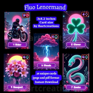 Fluo Lenormand Deck | Carte Oracoli Neon 80s Stampabili | Kit Tarocco Fai‑da‑te | Download Istantaneo PDF & JPEG